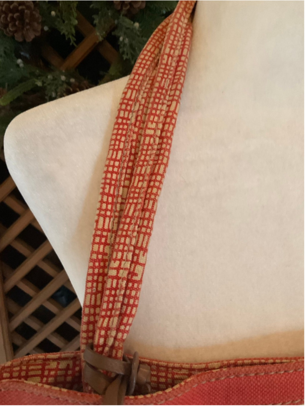 Vintage FOSSIL Shoulder Bag Coated Red Canvas Large Tote Purse Ties - Picture 3 of 6